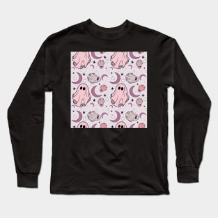 Pastel Pink Spooky Ghosts and Moons Long Sleeve T-Shirt